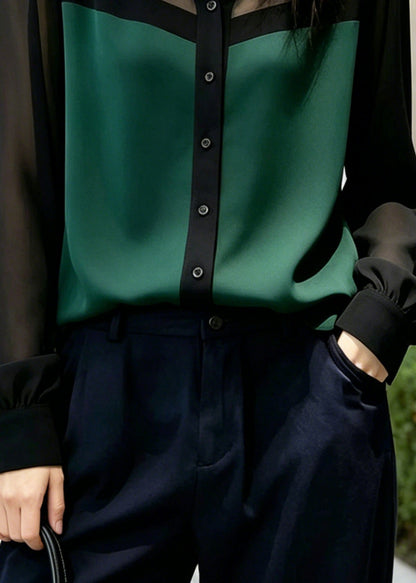 DIY Green Oversized Patchwork Draping Chiffon Shirt Summer