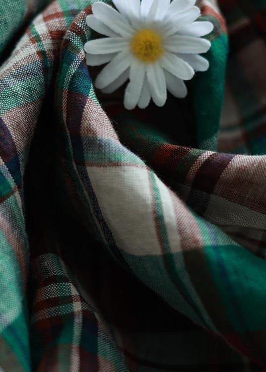 DIY Green Plaid Cinched Pockets Robe Summer Linen Dress - SooLinen