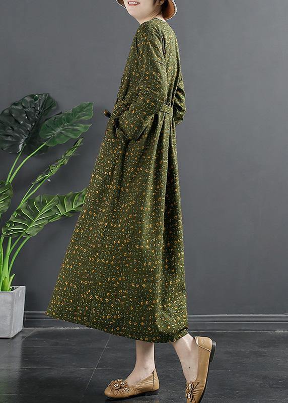 DIY Green Print Quilting Clothes V Neck Maxi Dresses - SooLinen