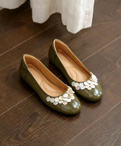 DIY Green Shell Decoration Flat Shoes Faux Leather