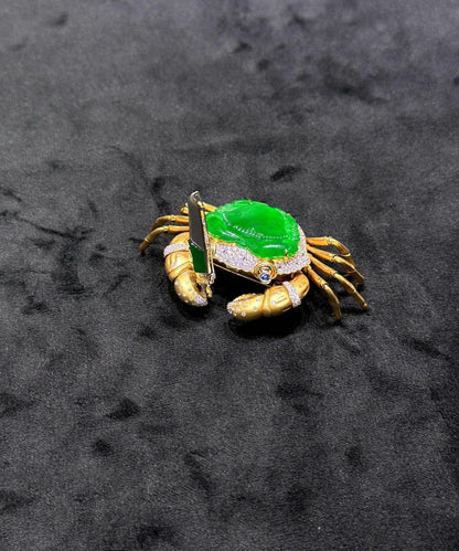 DIY Green Sterling Silver Overgild Zircon Crab Brooches