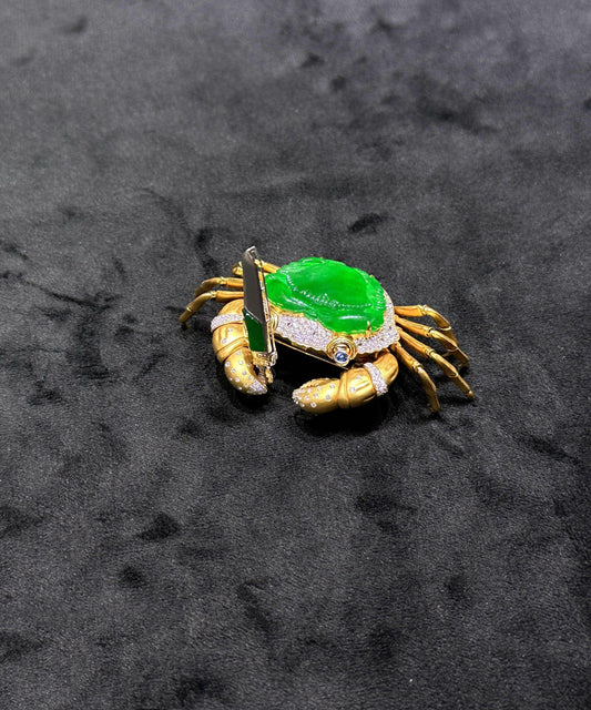 DIY Green Sterling Silver Overgild Zircon Crab Brooches