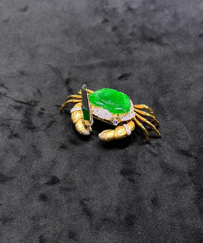DIY Green Sterling Silver Overgild Zircon Crab Brooches