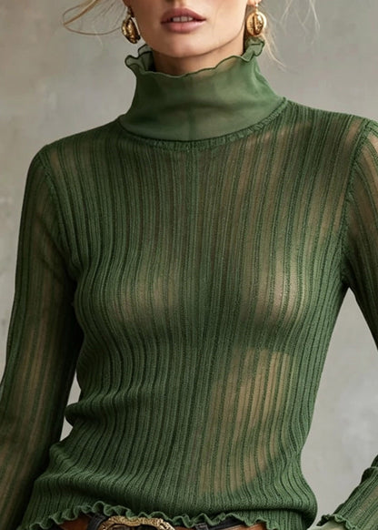 DIY Green Turtleneck Knit Top Tulle Patchwork Fall