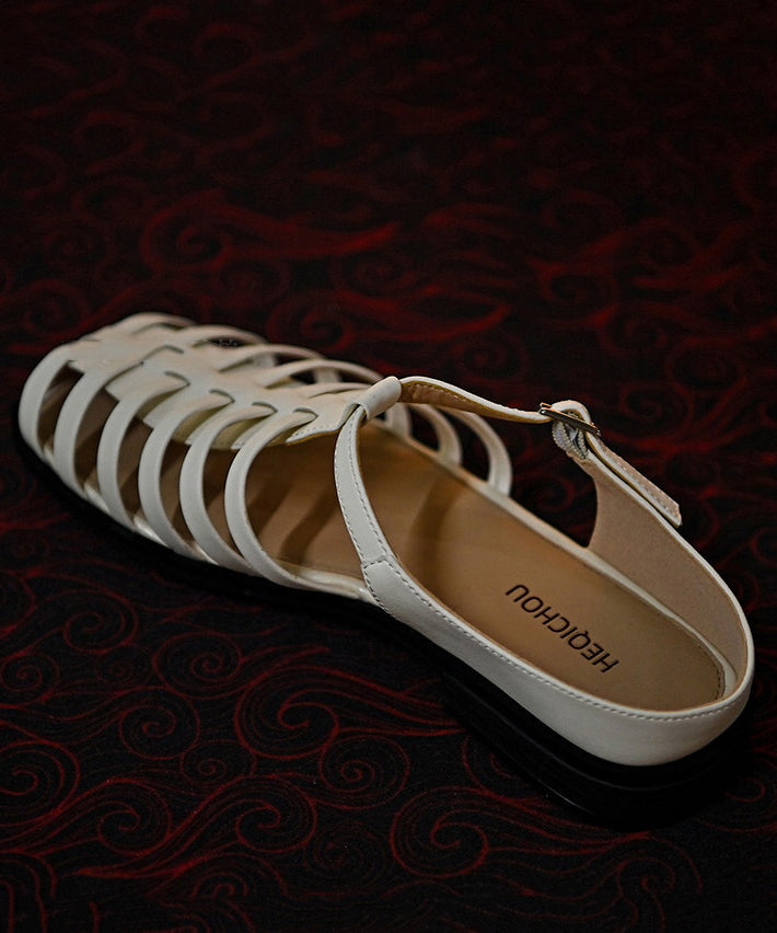 DIY Hollow Out Sandals White Faux Leather