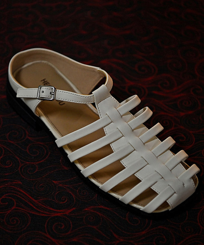 DIY Hollow Out Sandals White Faux Leather