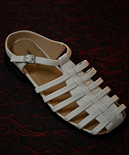 DIY Hollow Out Sandals White Faux Leather