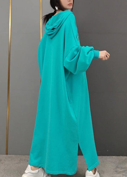 DIY Hooded Side Open Spring Quilting Clothes Yellow Letter Long Dresses - SooLinen