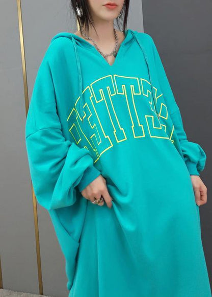 DIY Hooded Side Open Spring Quilting Clothes Yellow Letter Long Dresses - SooLinen