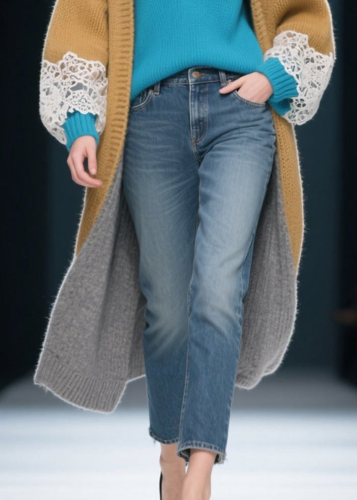 DIY Khaki Oversized Patchwork Lace Cardigan Winter