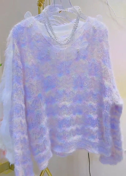 DIY Lavender Butterfly Hollow Out Knit Sweater Tops Fall