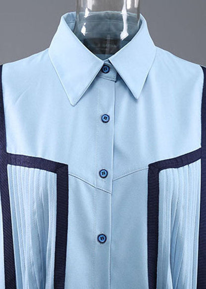 DIY Light Blue button Peter Pan Collar shirt Dress Short Sleeve