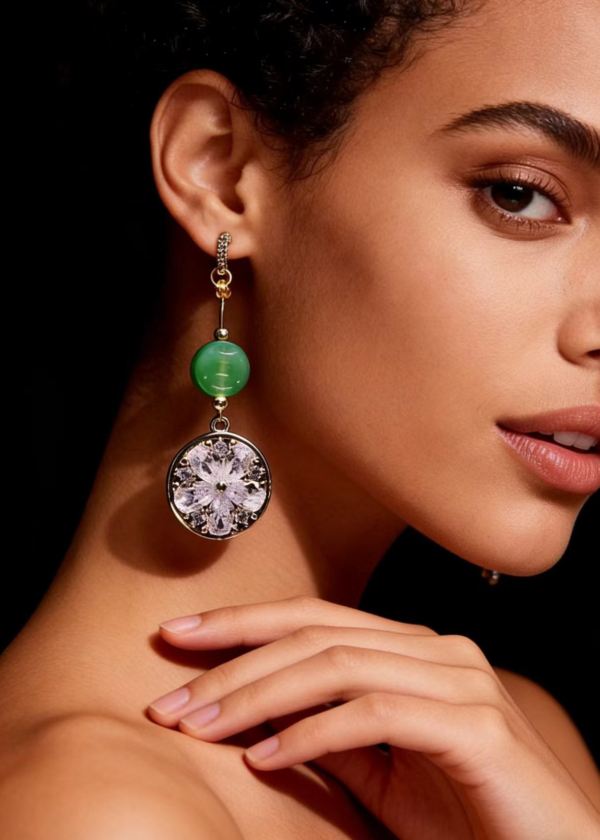 DIY Light Purple Zircon Classy Jade Drop Earrings