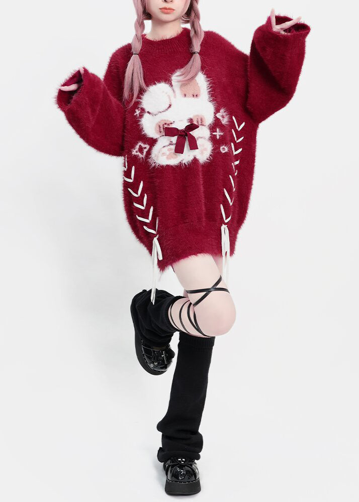 DIY Mulberry Oversized Cute Rabbit Faux Mink Hair Knit Sweater Winter