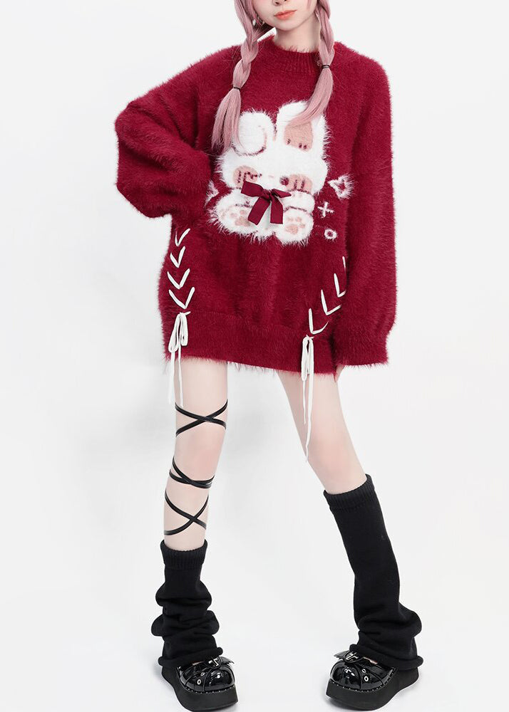 DIY Mulberry Oversized Cute Rabbit Faux Mink Hair Knit Sweater Winter