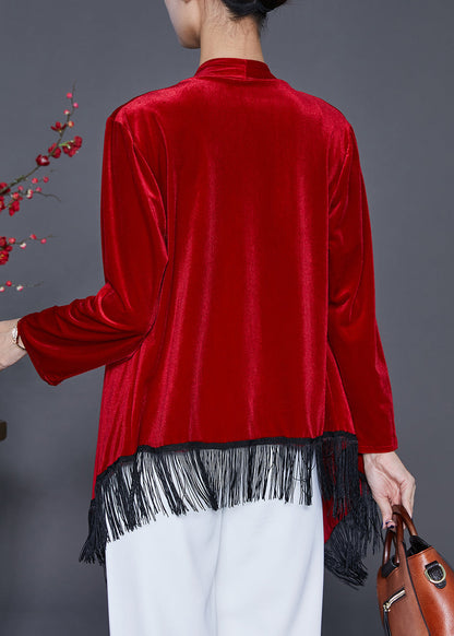 DIY Mulberry Tasseled Patchwork Silk Velour Cardigan Fall