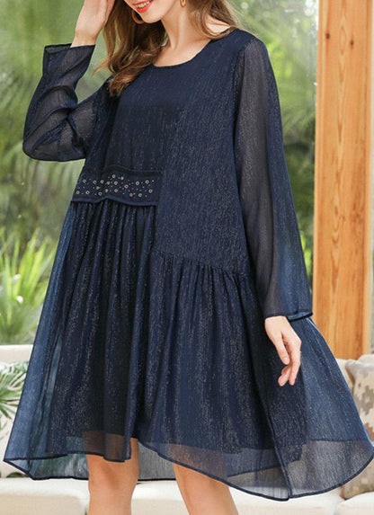 DIY Navy Asymmetrical Design Chiffon Fashion Summer Holiday Dress - SooLinen