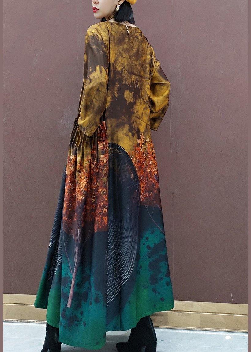 DIY O Neck Large Hem Spring Clothes Tunic Tops Yellow Print Vestidos De Lino Dresses - SooLinen