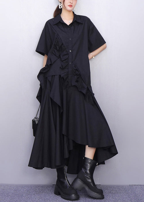 DIY Orange Asymmetrical Ruffles Cotton Shirt Dresses Summer