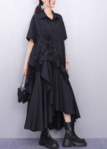 DIY Orange Asymmetrical Ruffles Cotton Shirt Dresses Summer