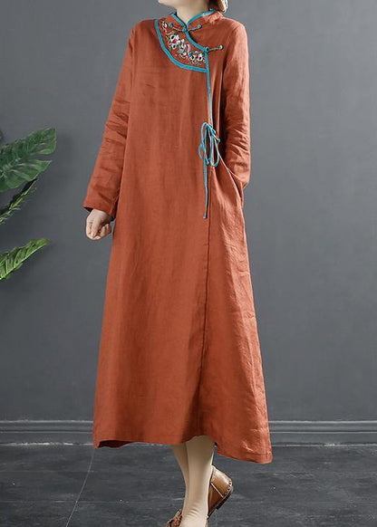 DIY Orange Embroidery Maxi Dresses - SooLinen