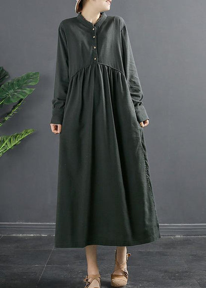 DIY Patchwork Cinched Clothes Tunic Gray Robes Dress - SooLinen