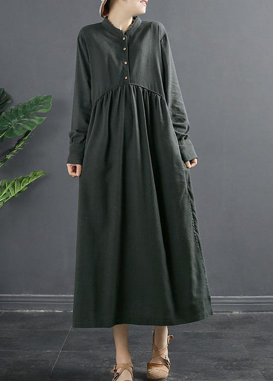 DIY Patchwork Cinched Clothes Tunic Gray Robes Dress - SooLinen