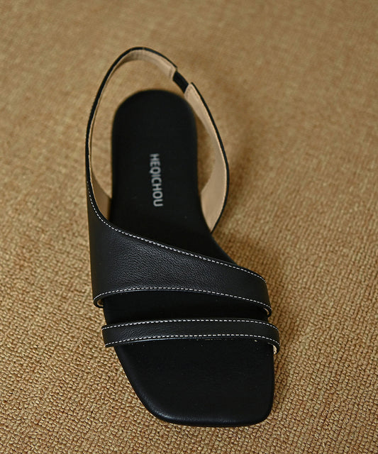 DIY Peep Toe Sandals Black Cowhide Leather