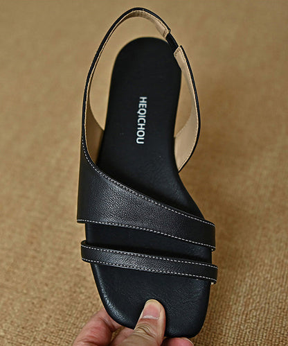 DIY Peep Toe Sandals Black Cowhide Leather