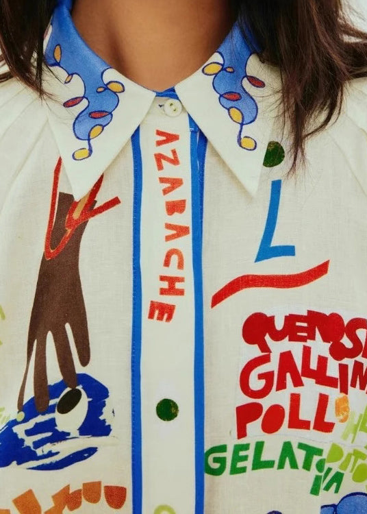 DIY Peter Pan Collar Print Cotton Shirts Dress Summer