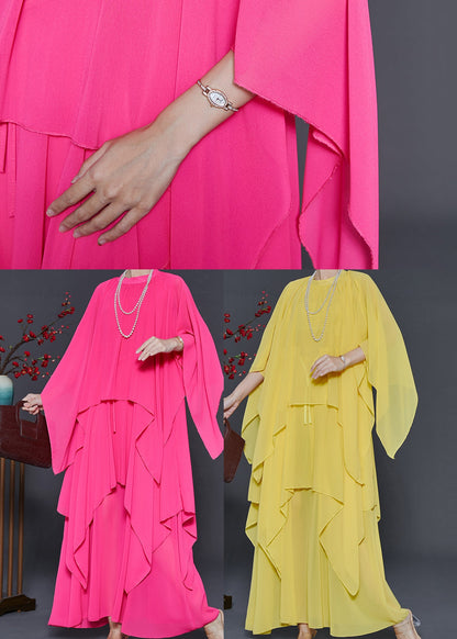 DIY Pink Asymmetrical Design Chiffon Maxi Dresses Summer