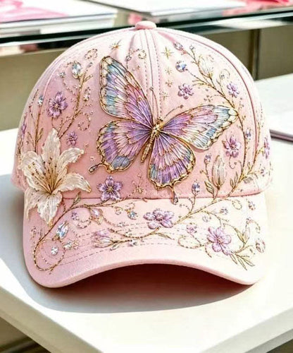DIY Pink Butterfly Print Cotton Baseball Cap Hat