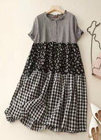 DIY Plaid Ruffled Print Patchwork Cotton Dress Summer