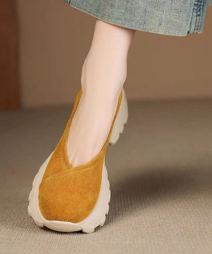 DIY Platform Flat Shoes Yellow Sheepskin