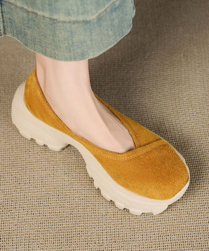 DIY Platform Flat Shoes Yellow Sheepskin