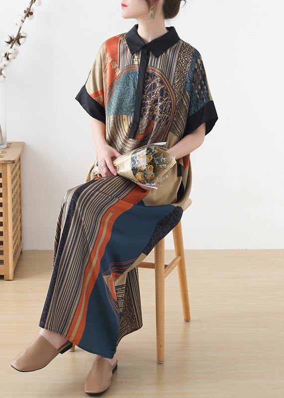 DIY Print Peter Pan Collar Button Robe Summer Chiffon Dress - SooLinen