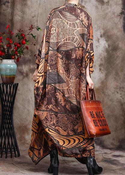 2021 Silk Chiffon V Neck Asymmetric Summer Dresses Long Caftans - SooLinen