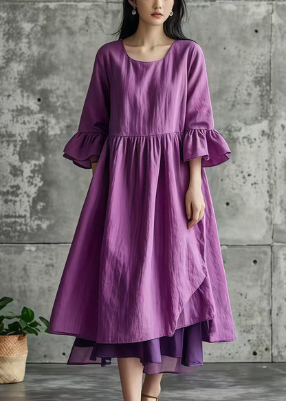 DIY Purple Asymmetrical Patchwork Cotton Long Dress Summer