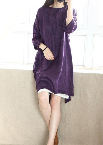DIY Purple Dresses O Neck Side Open Dresses - SooLinen