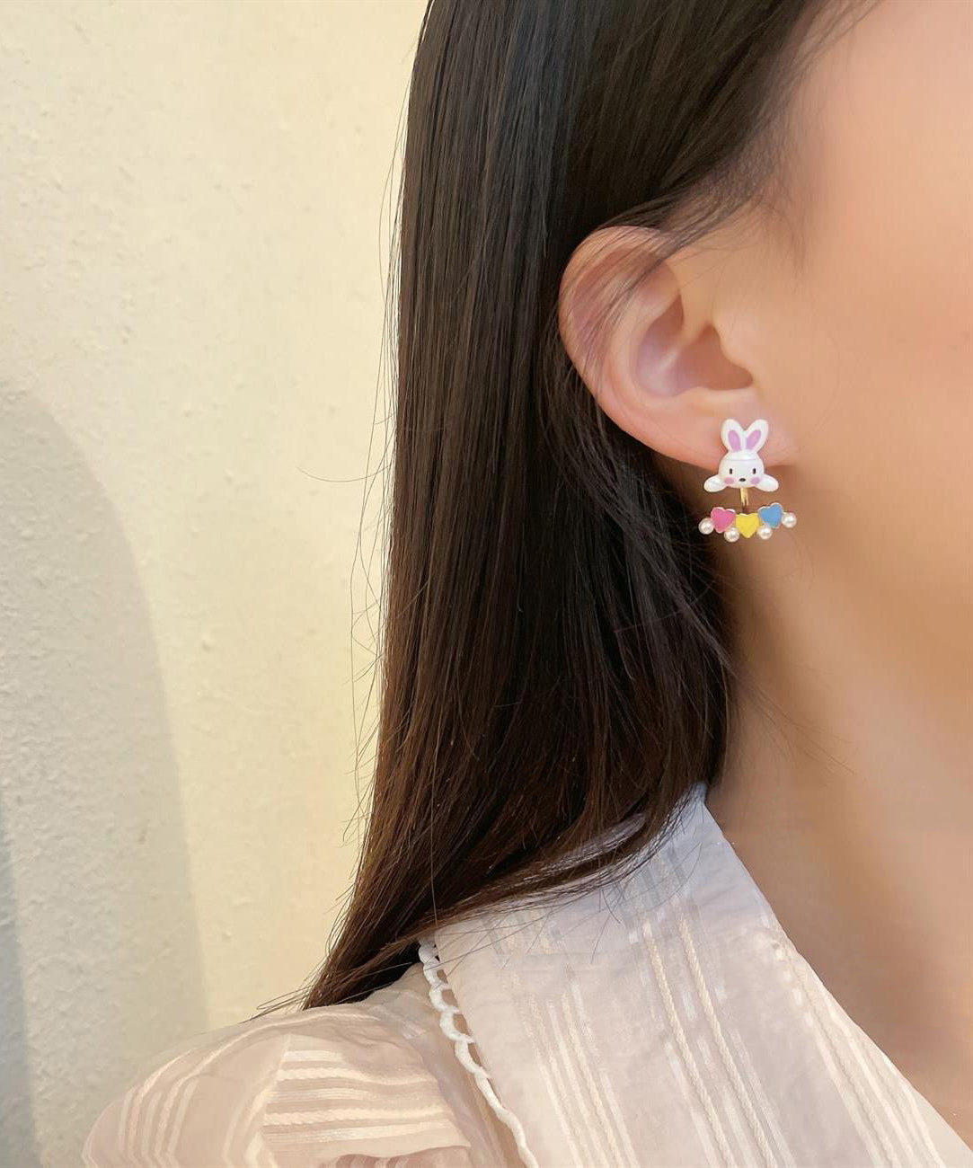 DIY Rainbow Acrylic Pearl Little Rabbit Stud Earrings