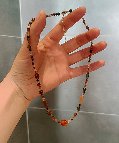 DIY Rainbow Stainless Steel Agate Natural Stone Beading Lariat Necklace