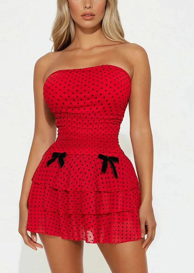 DIY Red Dot Print Mid Dress Sleeveless