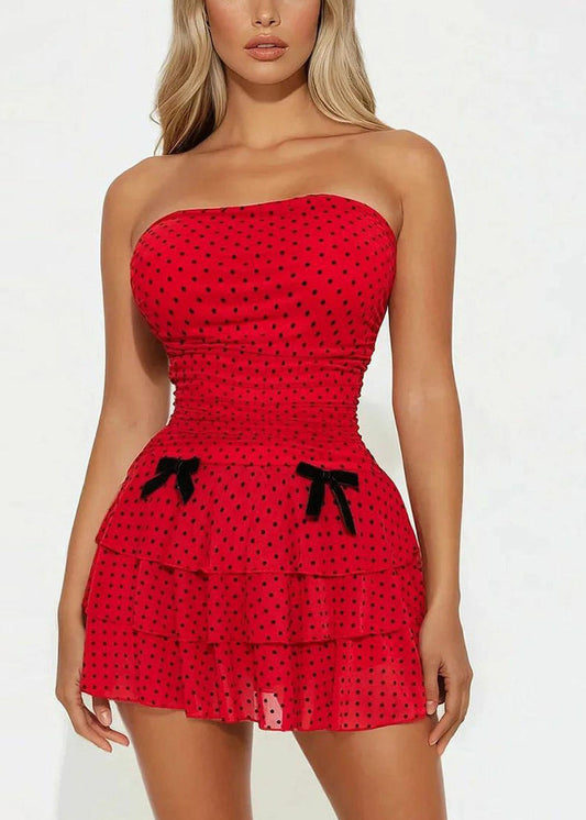 DIY Red Dot Print Mid Dress Sleeveless