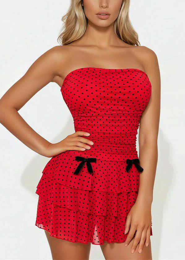 DIY Red Dot Print Mid Dress Sleeveless