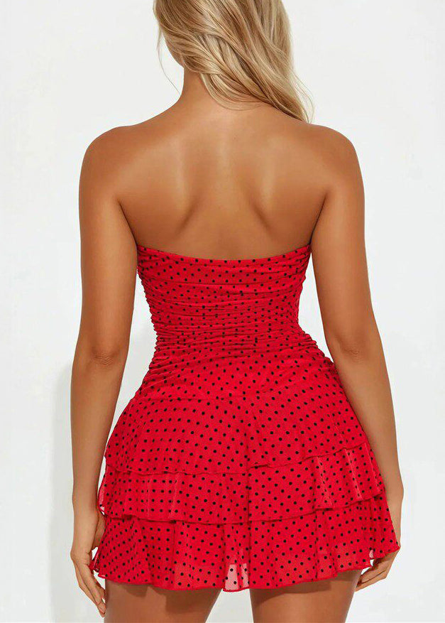 DIY Red Dot Print Mid Dress Sleeveless