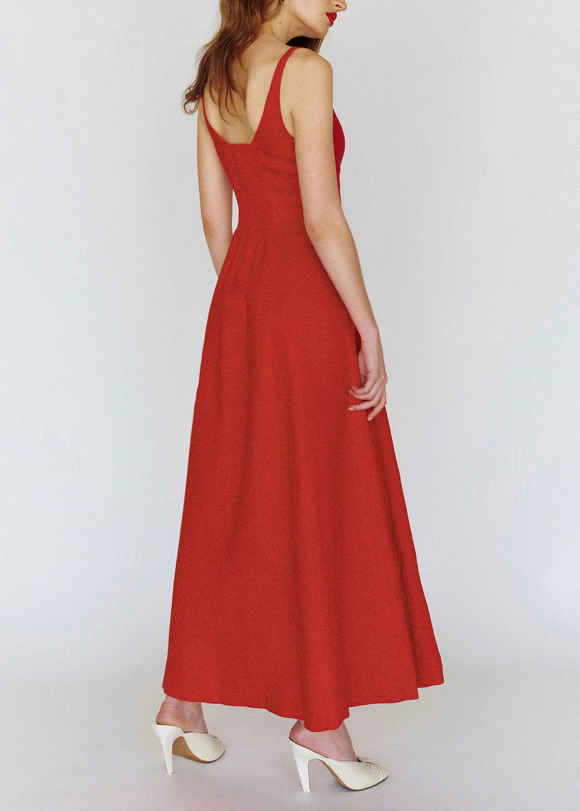 DIY Red Side Open Button Down Cotton Maxi Dress Sleeveless