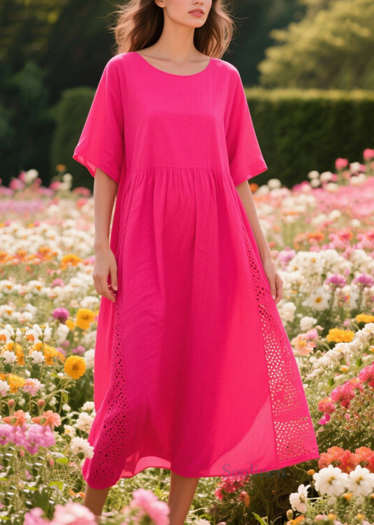 DIY Rose Oversized Patchwork Hollow Out Cotton Maxi Dress Summer