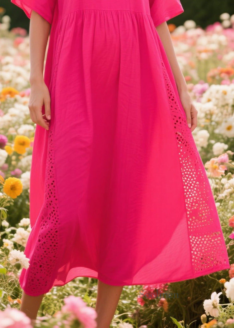 DIY Rose Oversized Patchwork Hollow Out Cotton Maxi Dress Summer