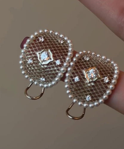 DIY Silk Copper Overgild Pearl Hollow Out Lace Stud Earrings