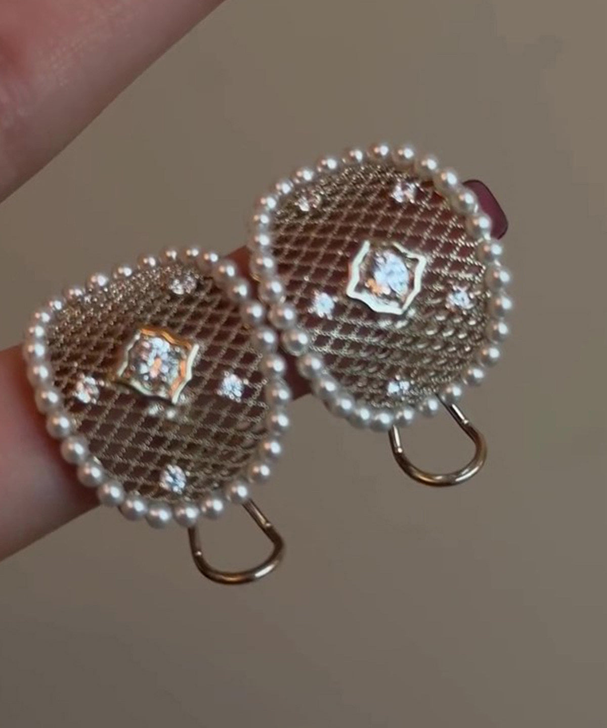 DIY Silk Copper Overgild Pearl Hollow Out Lace Stud Earrings